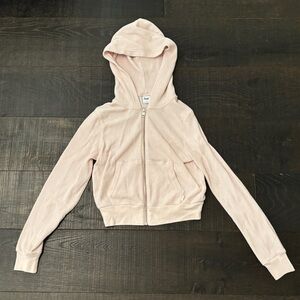 TNA aritzia waffle zip hoodie light pink